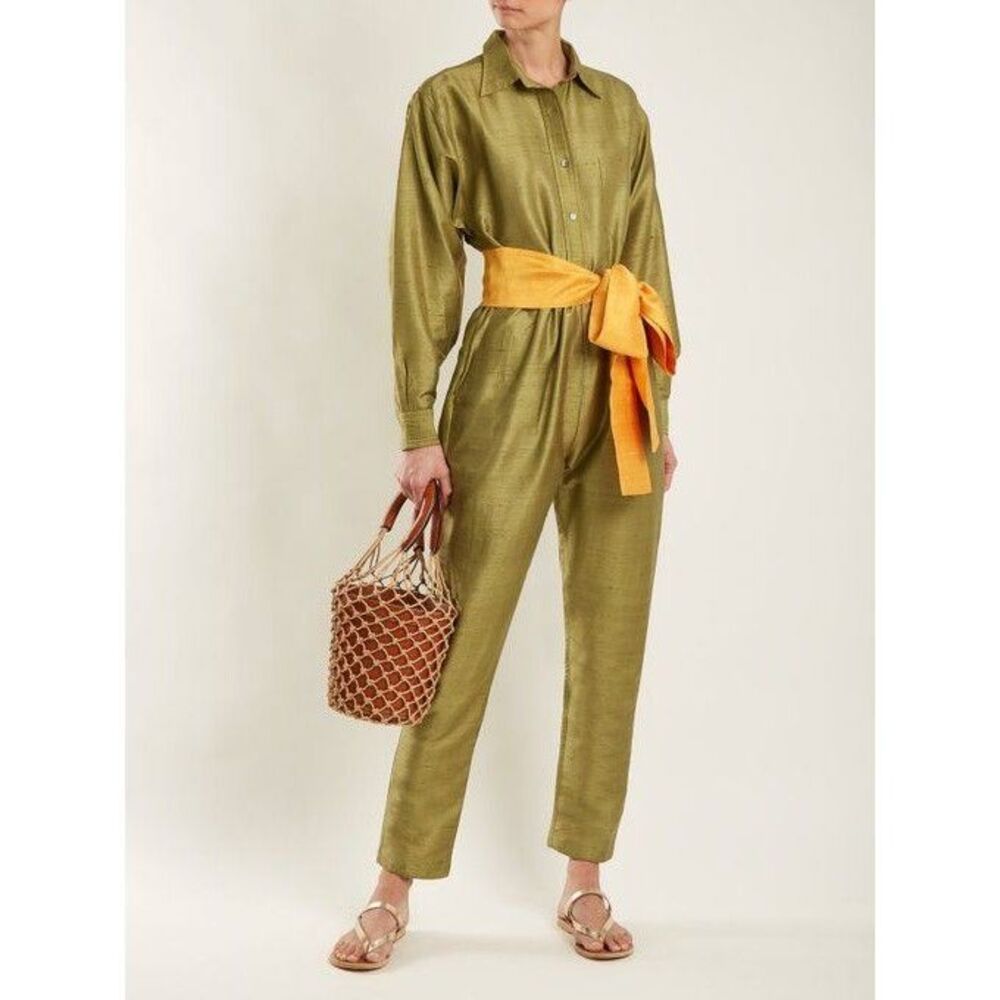Rhode Resort Tara Jumpsuit Dress Silk Collared Neck Long Sleeves XS NWD 233435